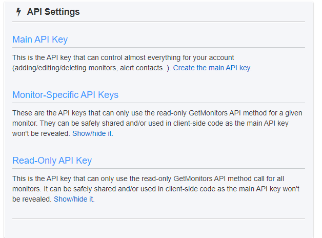 API Key Settings plane